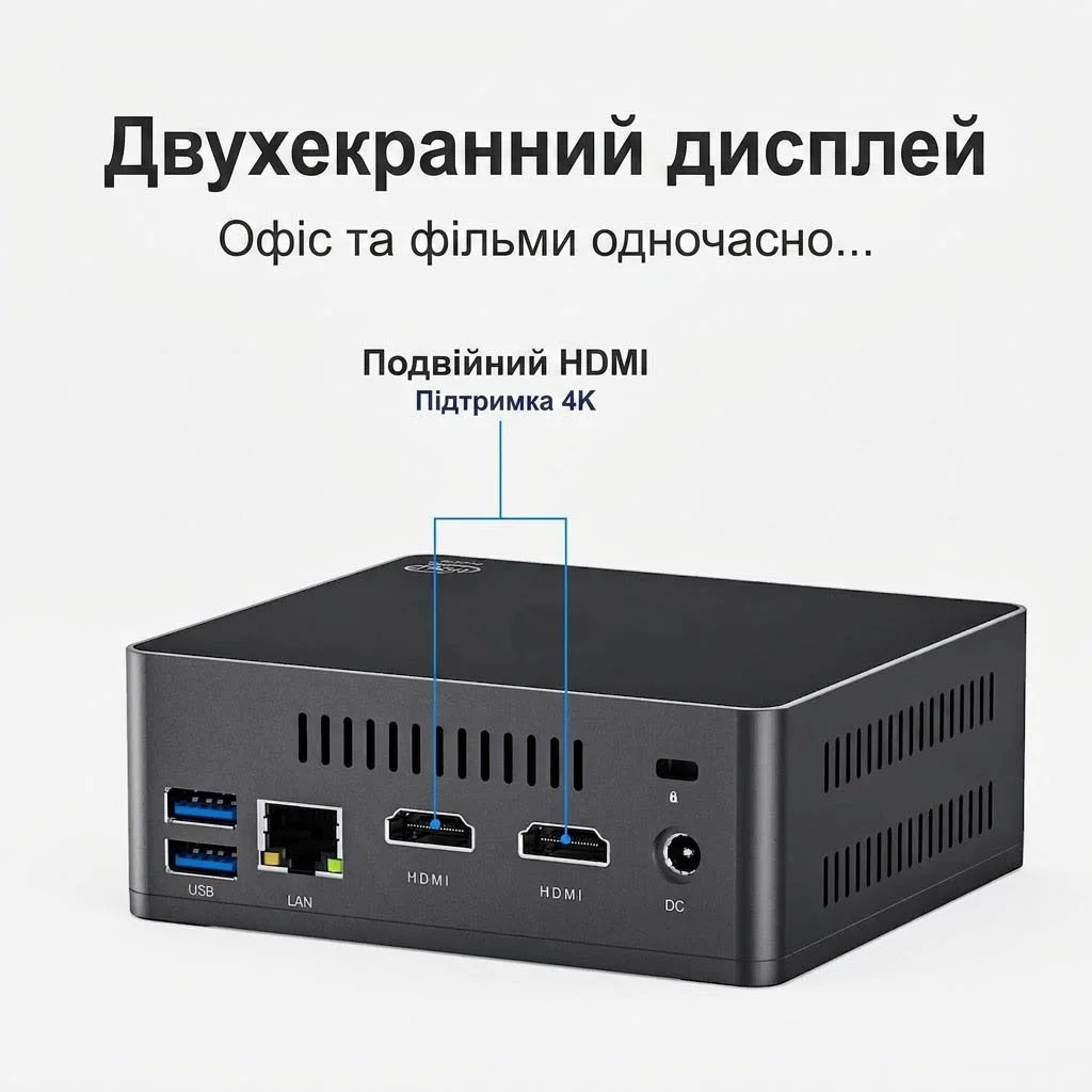 Міні ПК KUYIA GK MINI / Intel Celeron J4125 / RAM 8GB / SSD 128GB / 2 х HDMI / LAN / Wi-Fi 5 / Bluetooth 4.2 / Windows 11 / Чорний, фото №4 Міні ПК KUYIA GK MINI / Intel Celeron J4125 / RAM 8GB / SSD 128GB / 2 х HDMI / LAN / Wi-Fi 5 / Bluetooth 4.2 / Windows 11 / Чорний, фото №4