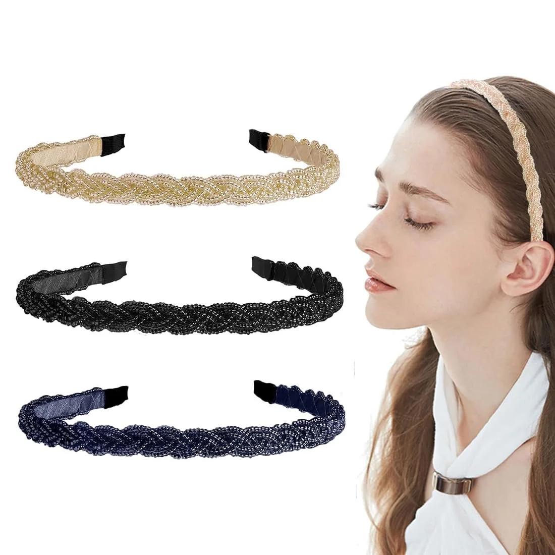 Обруч Плетінка Жіночий з Перлинами 3 шт, фото №1