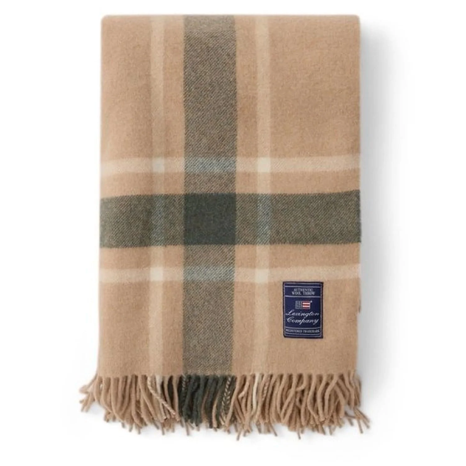 Покрывало LEXINGTON Frame Клетчатый из переработанной шерсти, бежевый/зеленый/белый, 130 x 170 см, бежевый, зеленый, белый, фото №1