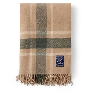 Покрывало LEXINGTON Frame Клетчатый из переработанной шерсти, бежевый/зеленый/белый, 130 x 170 см, бежевый, зеленый, белый - Фото 1