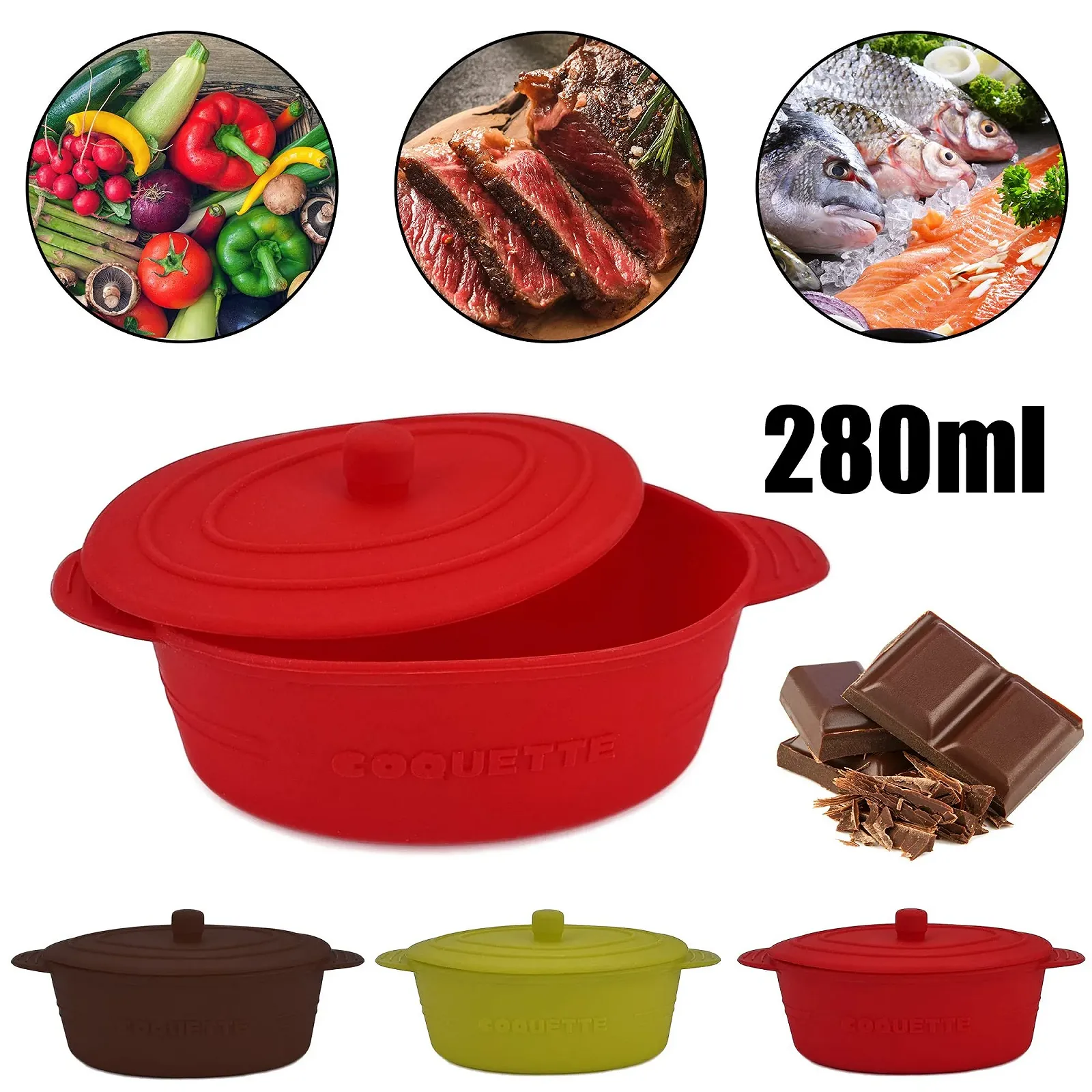 Набір пароварок для духовки 4 шт силіконові з кришкою коричневі 280 мл, фото №2