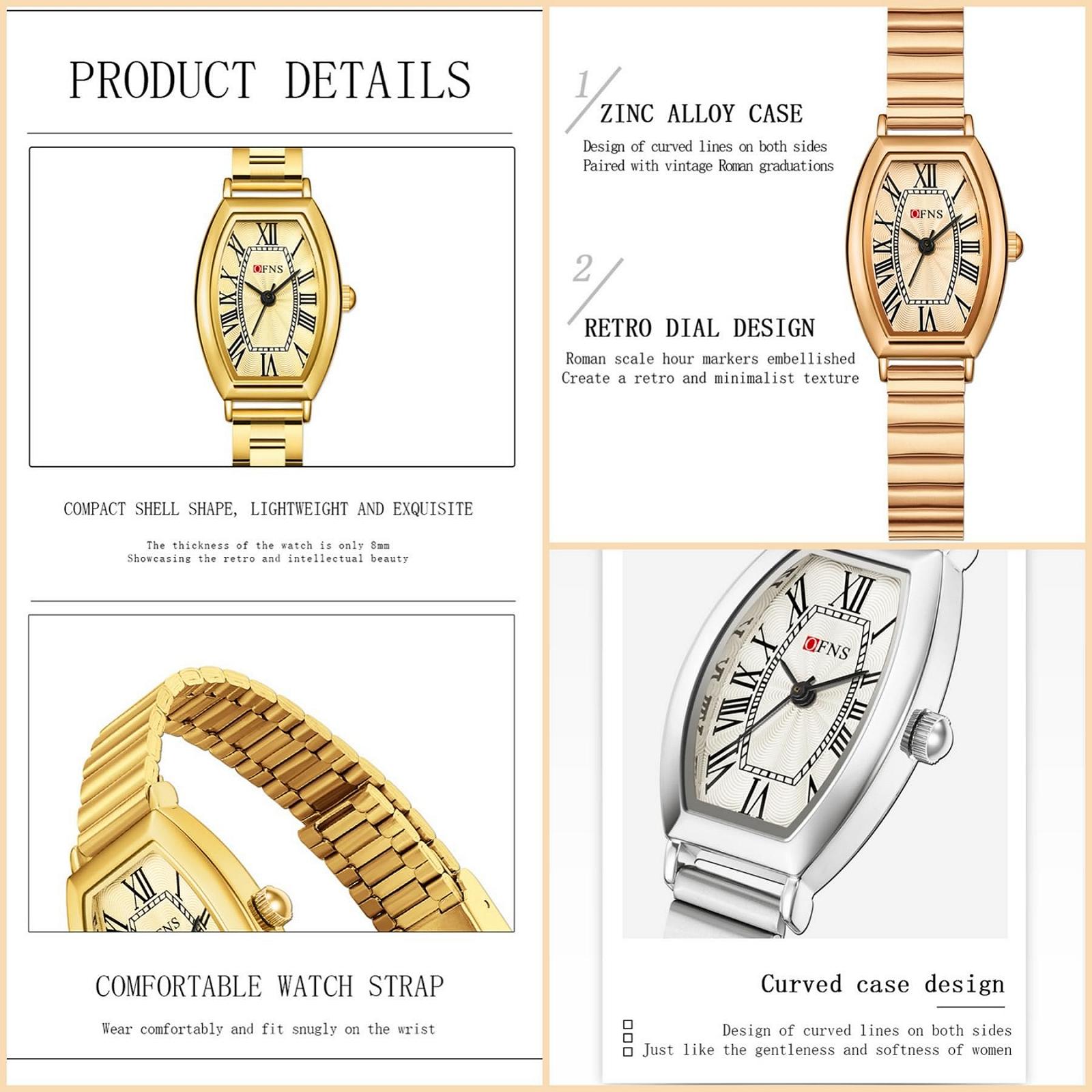 Женские часы Бочкообразные Золотые Кварцевые Часы с Римским Циферблатом Водонепроницаемые Квадратные Часы из Нержавеющей Стали и Кожаным Ремешком Сетчатый Ремень/Серебро Классический, фото №3