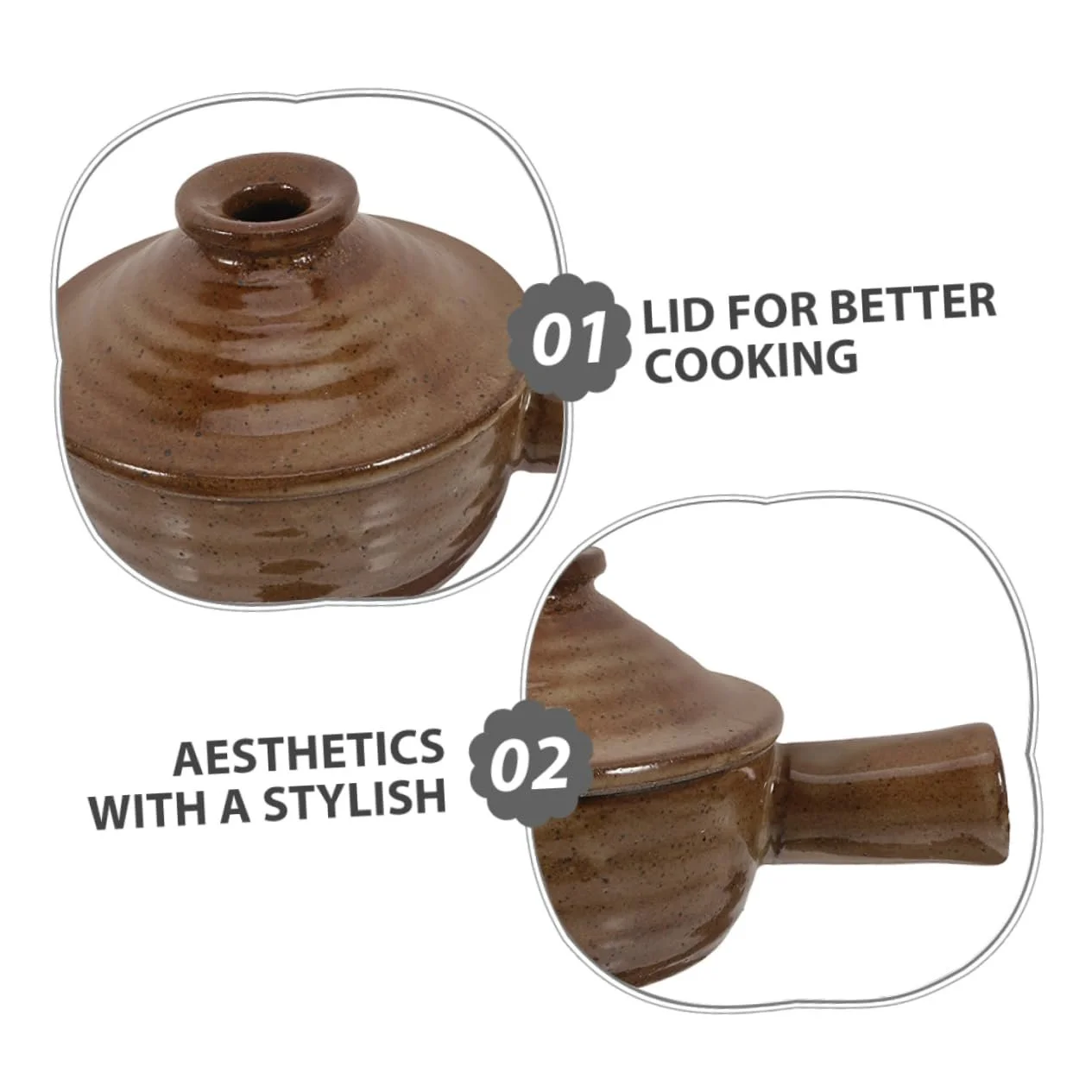 Горшки для супа Cabilock набор 2 шт с крышкой и ручкой керамические для микроволновой печи, фото №3