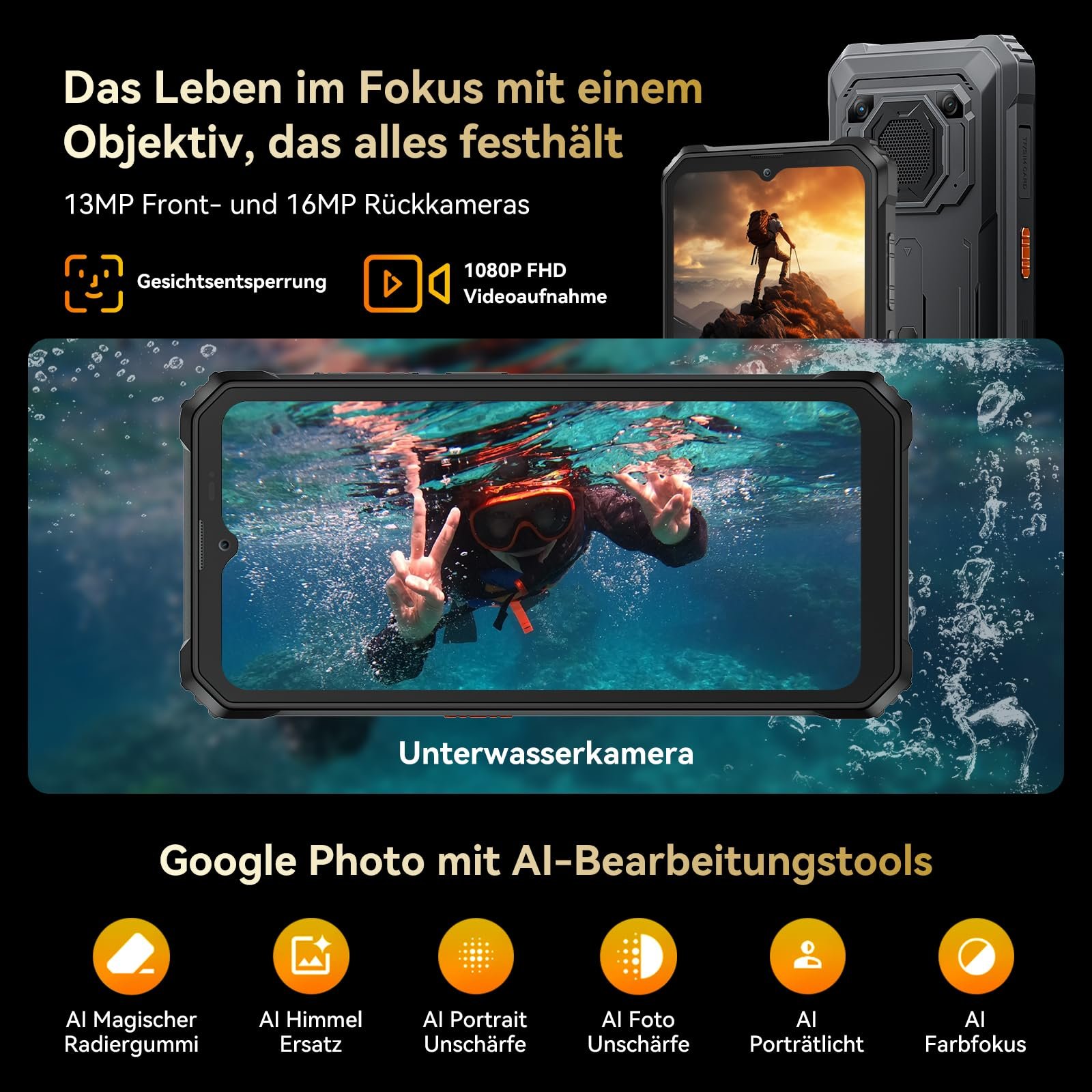 Смартфон Blackview BV6200 Plus 24GB + 256GB 11000 мАч IP68/IP69K 6.56 дюйма 90 Гц Black, фото №9