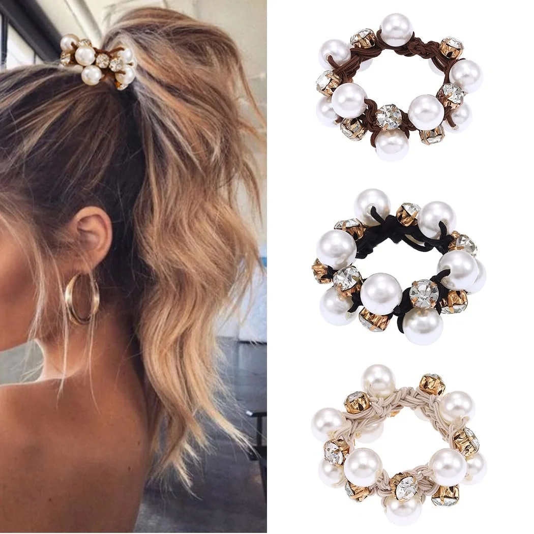 Резинка для волосся Yean з еластичними чорними намистинами, кристалами, набір 3 шт (A), фото №1