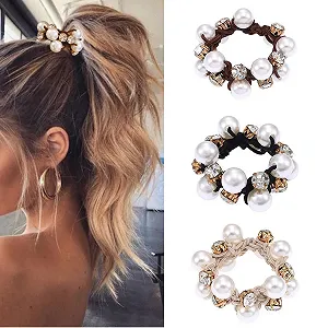 Резинка для волос Yean с эластичными черными бусинами, кристаллами, набор 3 шт (A) - Фото 1