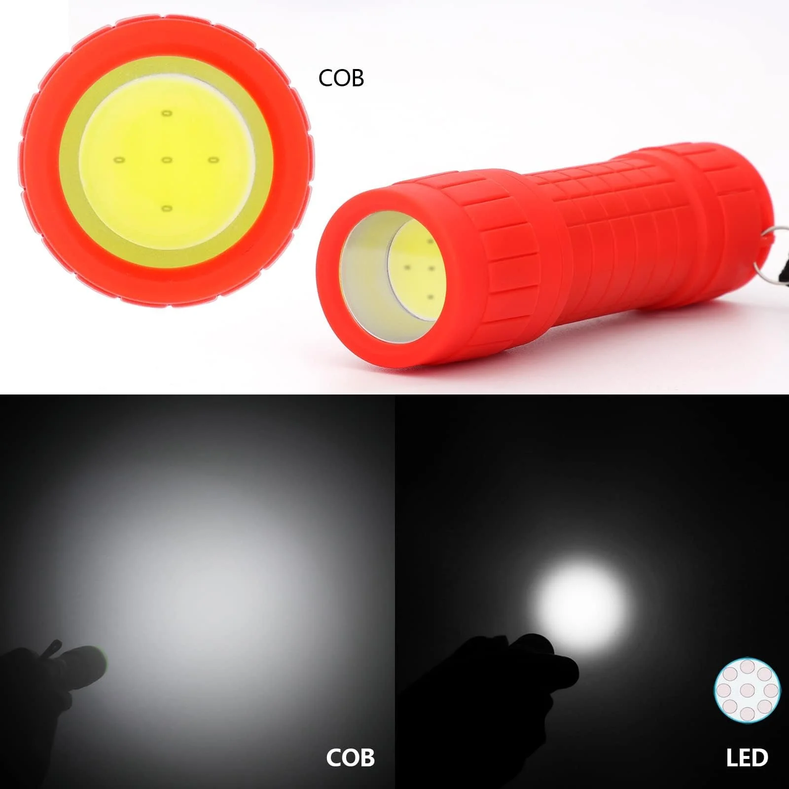 Міні Ліхтар LED Набір з 4, COB LED Ліхтарик, Маленький Портативний з Кільцем для Ключів для Кемпінгу, Відкритого Повітря, Термінових Справ, Барбекю Різні Кольори, фото №2