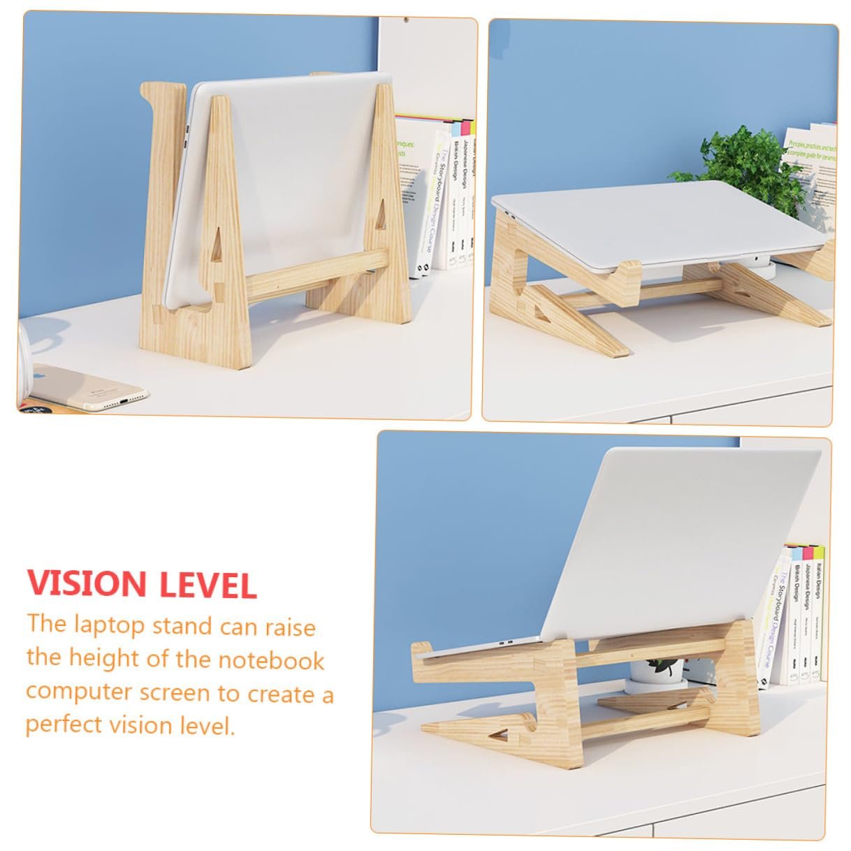 Подставка для ноутбука Эргономичная из массива дерева Прочная подставка для компьютера для ноутбуков Наклонная конструкция для лучшего обзора, фото №5