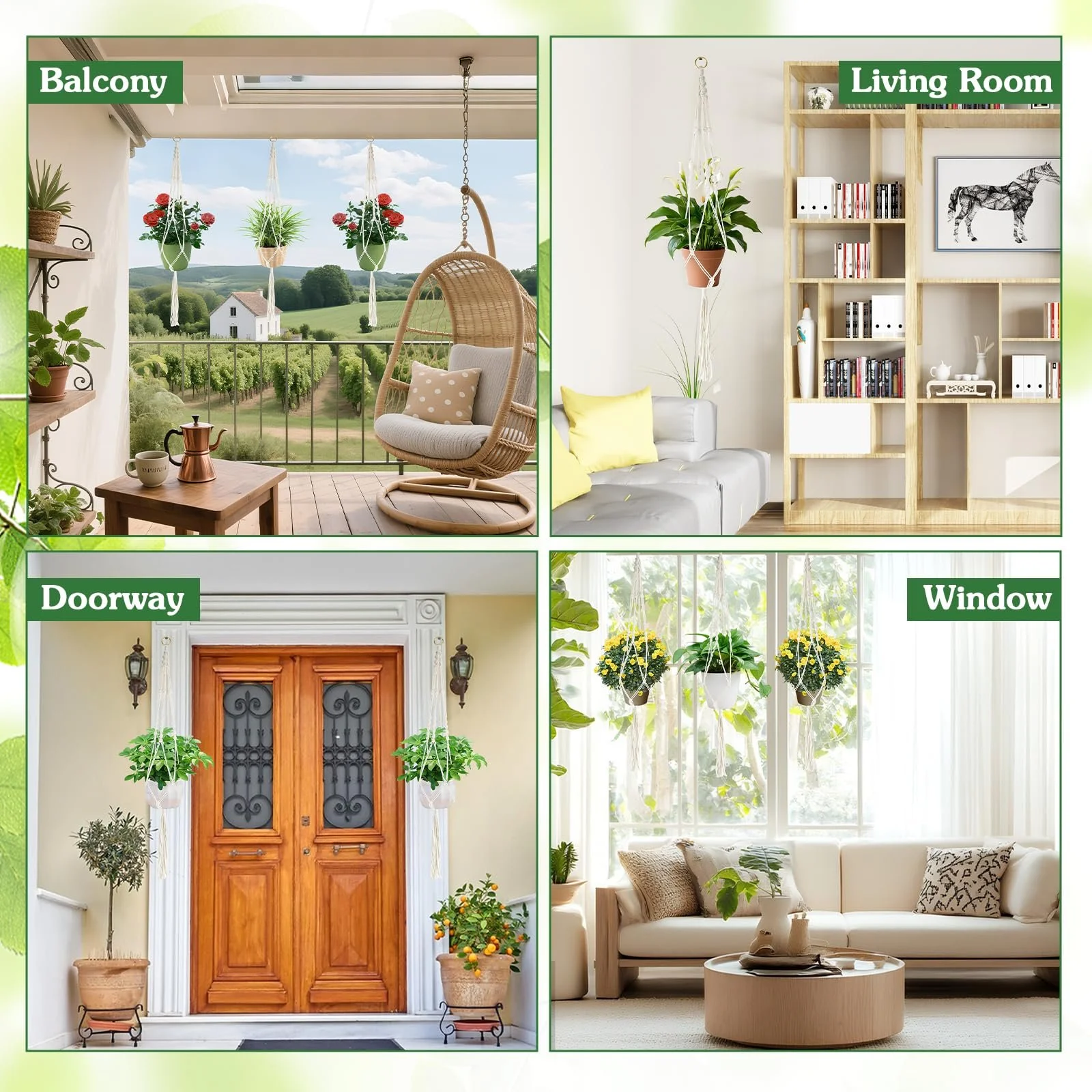 Подвесные корзины макраме 3 шт 105 см с 3 крючками Хлопковая веревка, фото №7