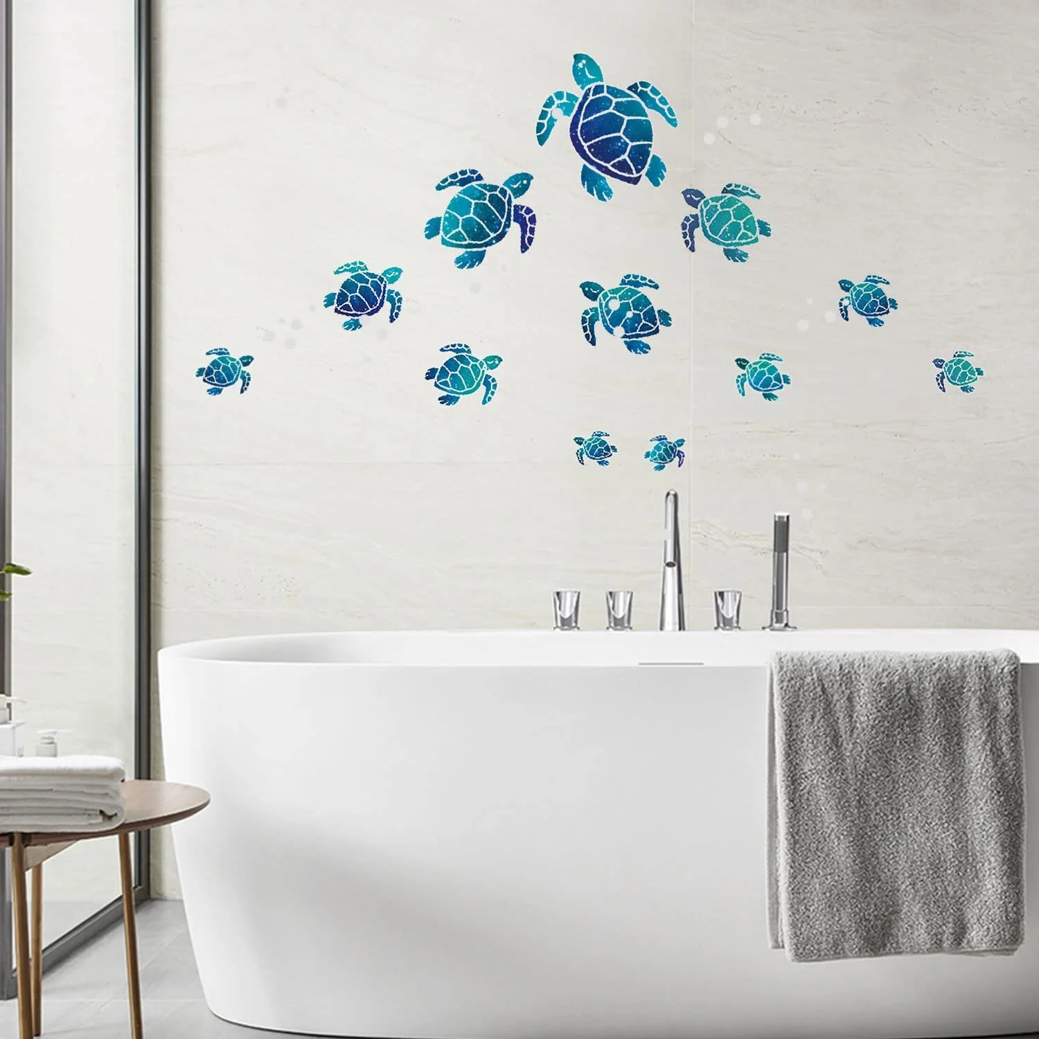 Наклейки на стіну 12 штук Морські черепахи Під водою Вінілові Водонепроникні Сині, фото №4