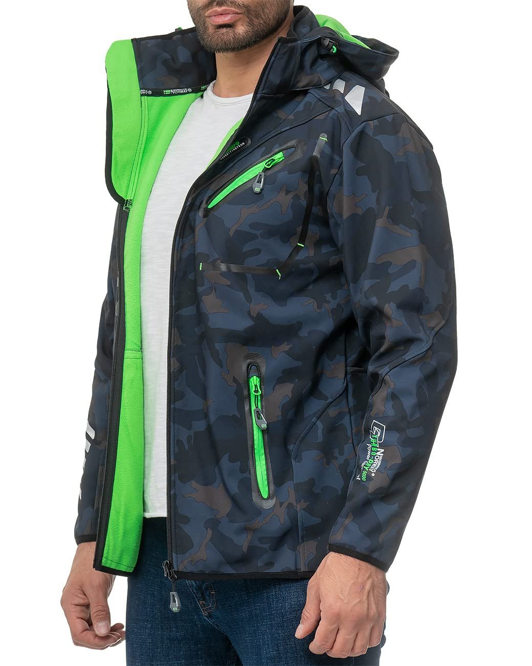Софтшелл Куртка Geographical Norway Функциональная куртка Ветрозащитная куртка с капюшоном Ветрозащита Стойкий воротник Холодостойкая Для активного отдыха Пешего туризма Кемпинга, фото №3