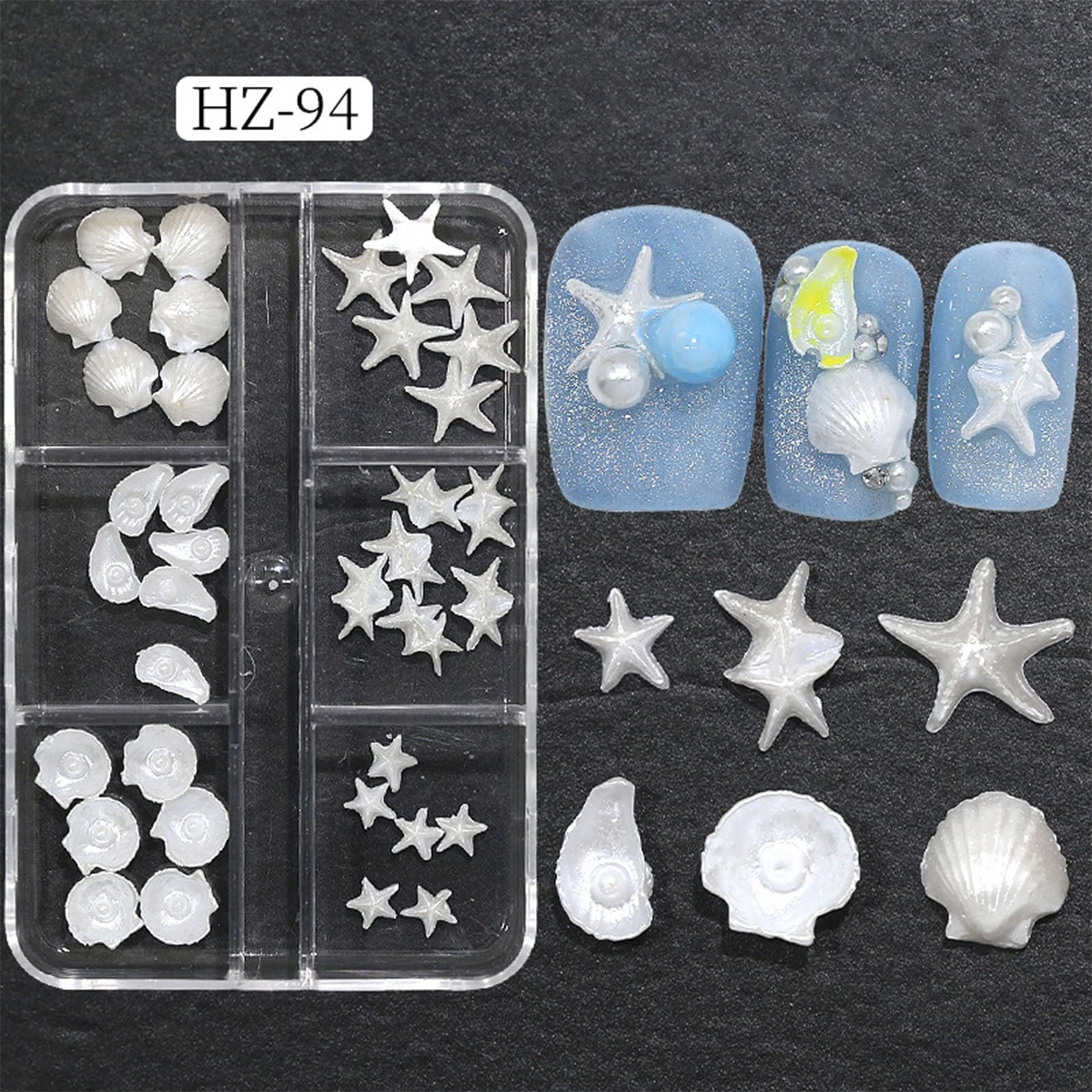 Прикраса для нігтів  Морські зірки та мушлі Візерунок з мушель Білий, фото №4