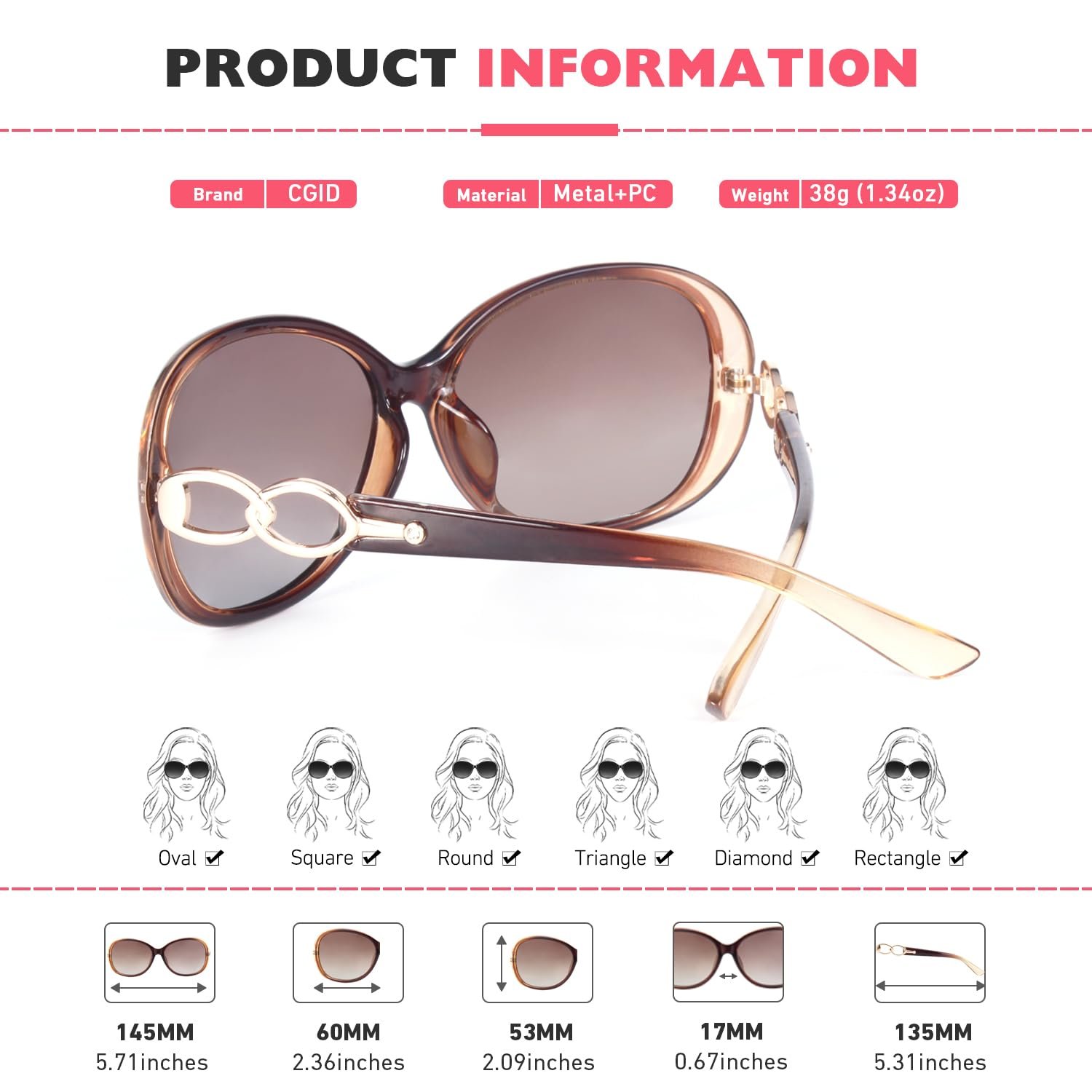 Солнцезащитные очки CGID Designer Oversized для поляризованных женщин, защита UV400, фото №5 Солнцезащитные очки CGID Designer Oversized для поляризованных женщин, защита UV400, фото №5