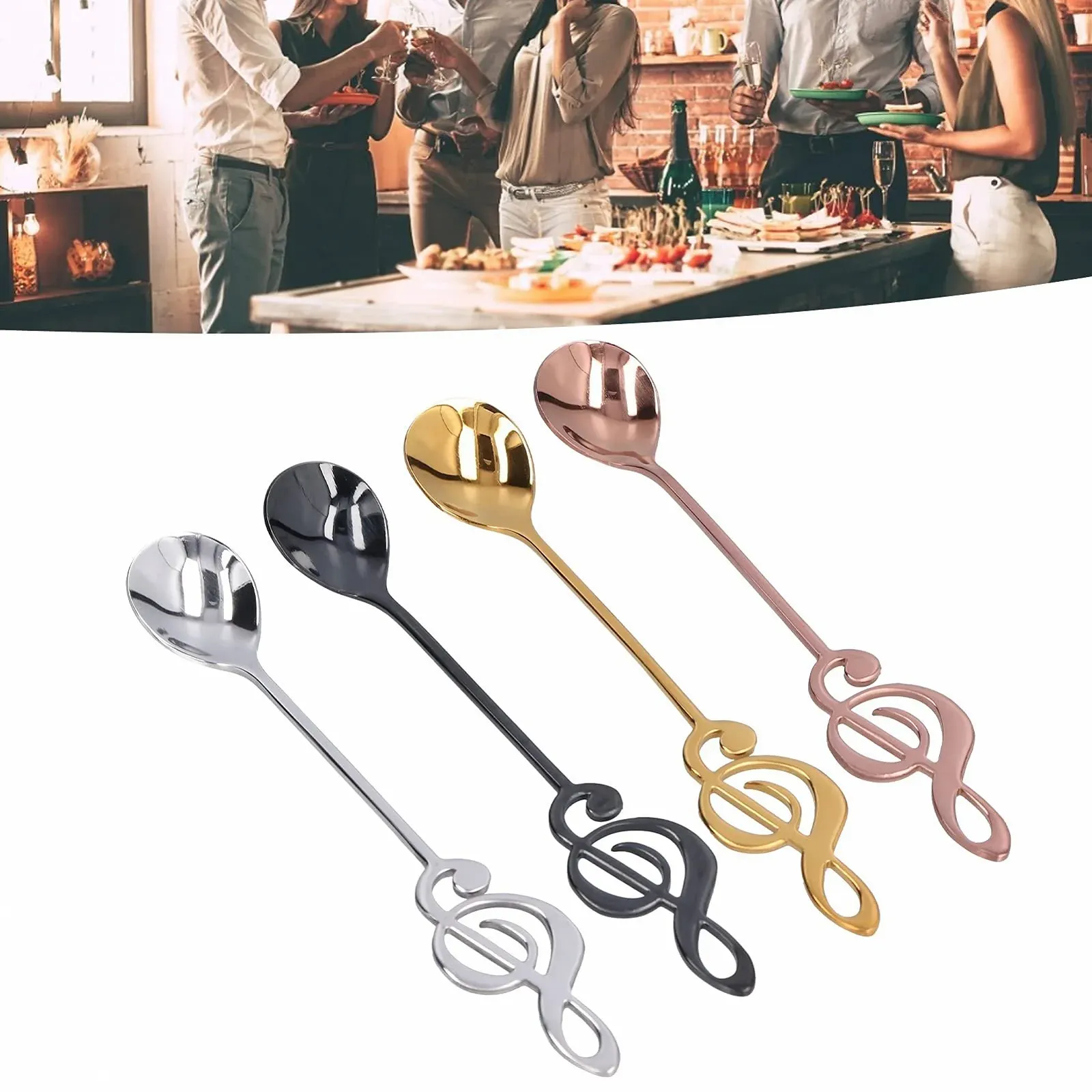 Ложка з нержавіючої сталі 304, 4 шт., Модель з музичними нотами для кави, 15,5 x 2,5 см, фото №4