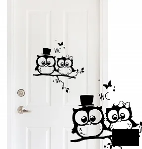 Наклейка для дверей туалету Owls on a Branch M1491 з метеликами та крапками 25 см завширшки x 25 см заввишки Чорний - Фото 1