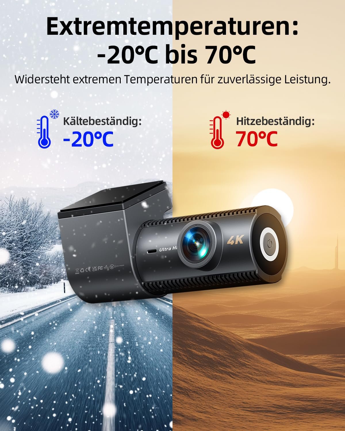 Відеореєстратор CIEVIE 4K + 1080P передня і задня камери з картою SD 64GB, 5GHz WiFi, дисплей 1.5 дюйми IPS, кут огляду 170 градусів, G-Sensor, WDR нічне бачення, фото №9