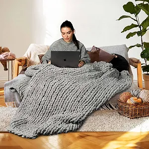 В'язаний плед MKS. Chenille Cuddly 125 x 180 см, вовняний, великий, сірий synthetic.ua - Фото 1