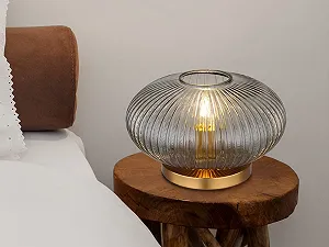 Настільна лампа meineWunschleuchte Grooved Smoked Glass 30 cm Латунь synthetic.ua - Фото 1