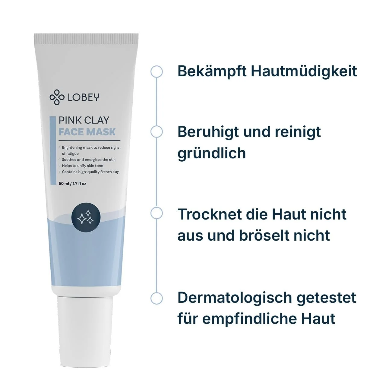Маска для обличчя LOBEY Pink Clay - Делікатний догляд для сяючої шкіри - Регенеруюча, заспокійлива та ідеальна для чутливої шкіри (50 мл), фото №3