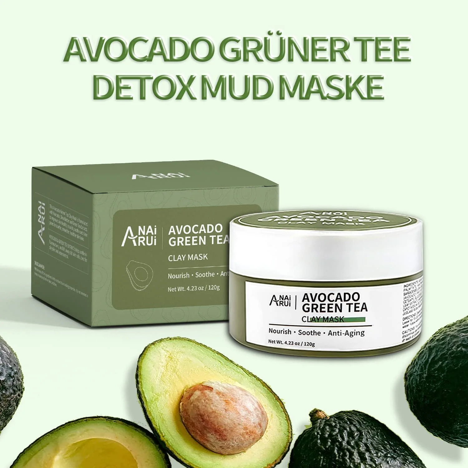 Маска для обличчя глиняна ANAiRUi з авокадо та зеленим чаєм, фото №11