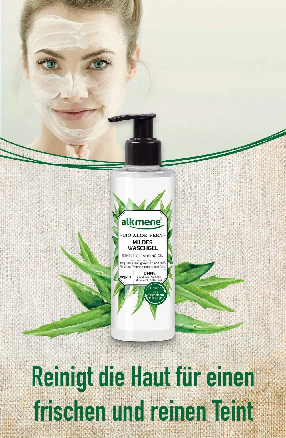 Гель для вмивання alkmene з органічним алое вера для м’якого очищення обличчя для всіх типів шкіри, 180 мл, фото №2