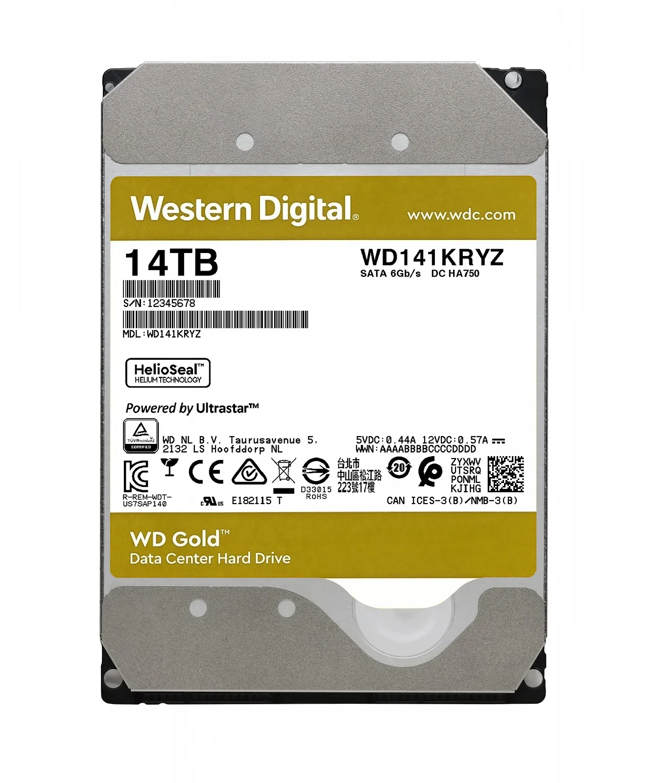Внутрішній жорсткий диск Western Digital Gold WD142KRYZ 14 TB SATA 6 Gb/s, фото №2 Внутрішній жорсткий диск Western Digital Gold WD142KRYZ 14 TB SATA 6 Gb/s, фото №2
