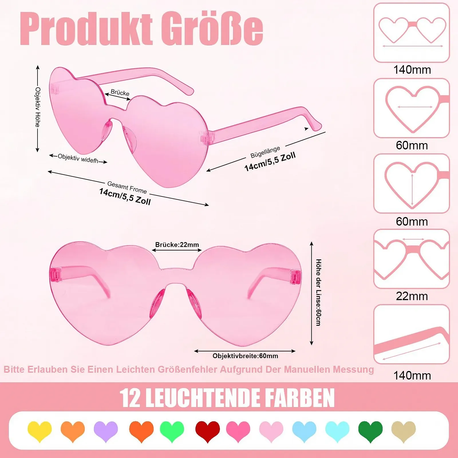 Сонцезахисні окуляри Серце Без оправи 12 пар, 12 кольорів, фото №2