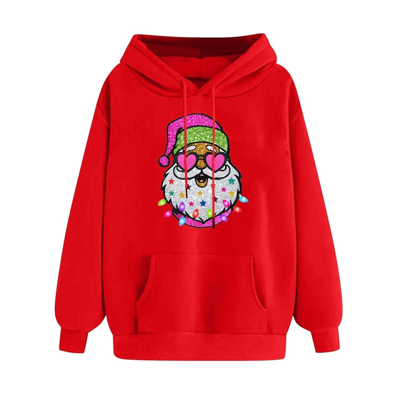 Женская Толстовка с капюшоном tsaChick Рождественский принт, длинный рукав, открытые плечи, карман, фото №1