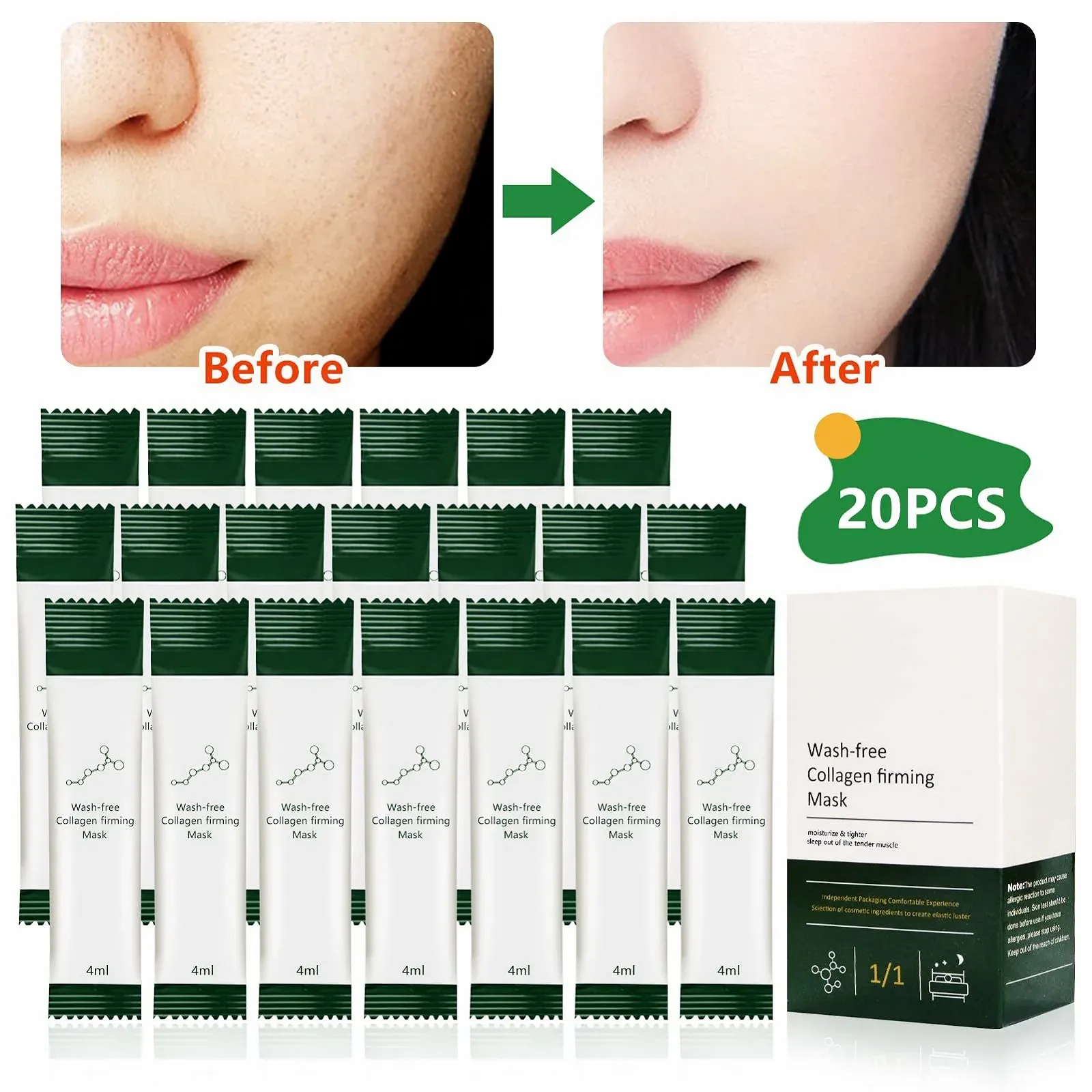 Маска Miioto Collagen нічна, набір з 4 органічних масок з колагеном, фото №2