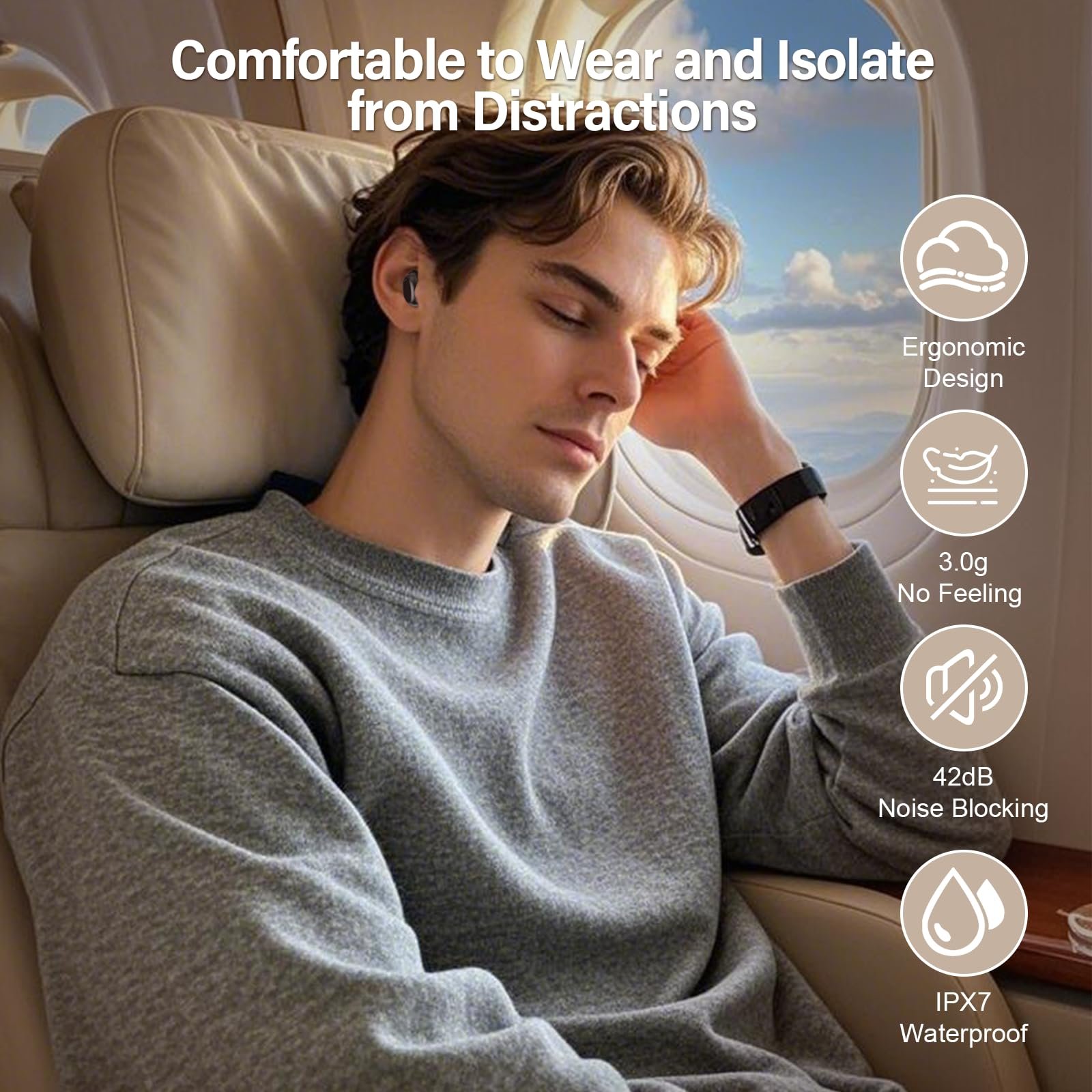 Bluetooth Навушники ZYHKON 2025 Mini Sleep з сенсорним екраном Bluetooth 5.4, Внутрішньоканальні навушники для сну з шумозаглушенням, Режим сну, фото №5