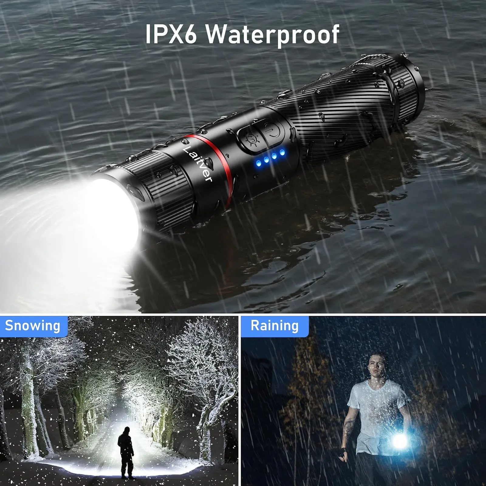 Ліхтар Laitver LED / UV Перезаряджуваний 2000L 6 режимів Zoomable Чорний, фото №9 Ліхтар Laitver LED / UV Перезаряджуваний 2000L 6 режимів Zoomable Чорний, фото №9