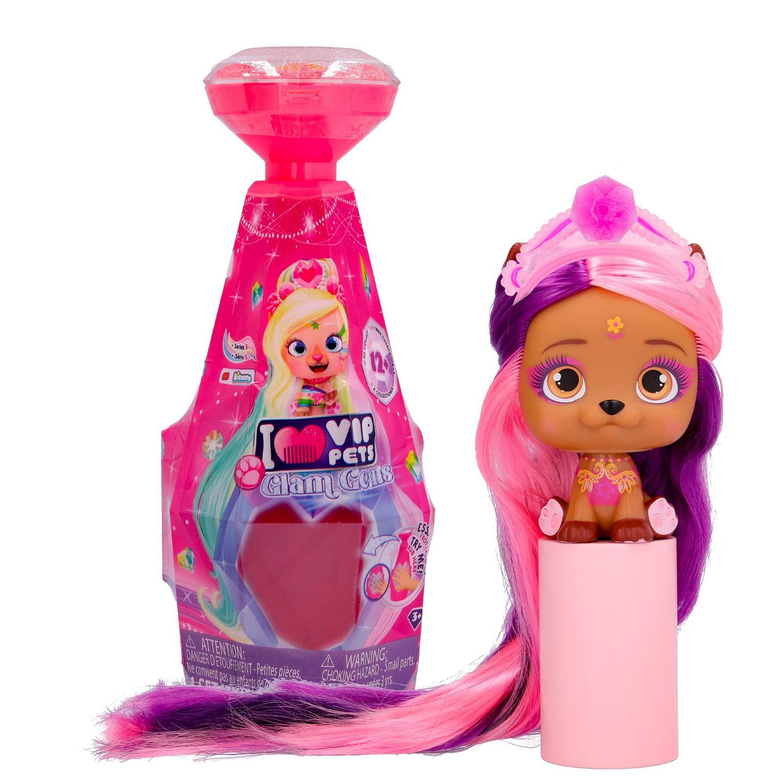Фігурка VIP PETS Glam Gems S5 Сюрпризний цуцик в блискучому гламурному образі з 30 см довгим волоссям для розчісування та аксесуарами з дорогоцінного каміння для ідеального блискучого стилю - Подарунок для хлопчиків 3+, фото №1