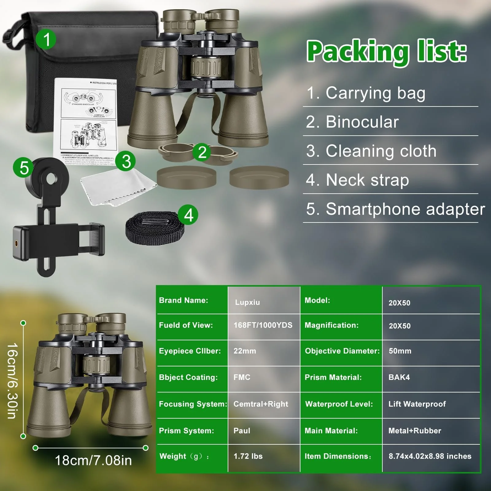 Бінокль 20x50 HD FMC Waterproof Smartphone Adapter, фото №7