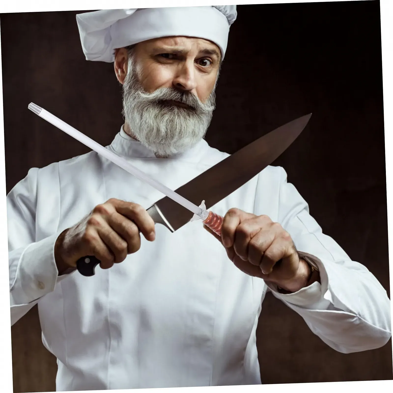 Мусат для ножів професійний ручний сталевий дерев'яна ручка Сріблястий, фото №9