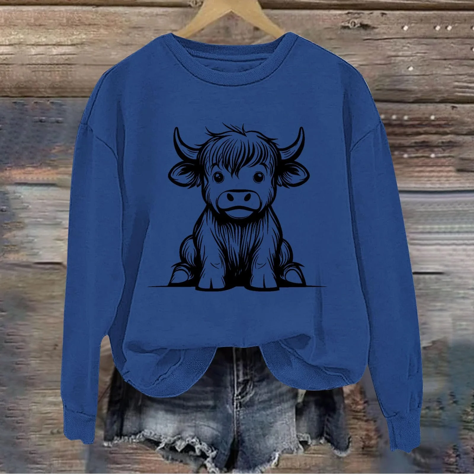 Пуловер Komiseup Basic С круглым вырезом Рубашка с длинными рукавами Винтажный коровий мотив Longshirt Спортивный свитшот с длинными рукавами без капюшона Свободный повседневный пуловер Праздничные мотивы животных Спортивная рубашка для девушек-подростков Streetwear 11, фото №2