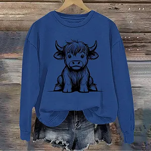 Пуловер Komiseup Basic С круглым вырезом Рубашка с длинными рукавами Винтажный коровий мотив Longshirt Спортивный свитшот с длинными рукавами без капюшона Свободный повседневный пуловер Праздничные мотивы животных Спортивная рубашка для девушек-подростков Streetwear 11 synthetic.ua - Фото 1