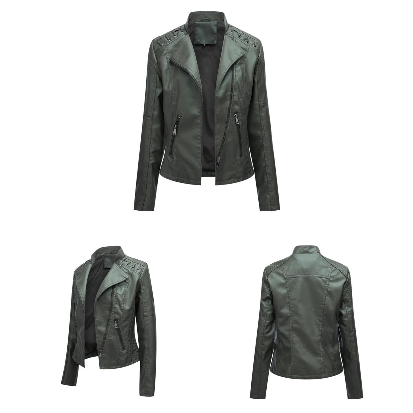 Куртка зі штучної шкіри з капюшоном Generisch Осінь-Зима Жіноча на блискавці Довгі рукава Подорожі Червоний, фото №5