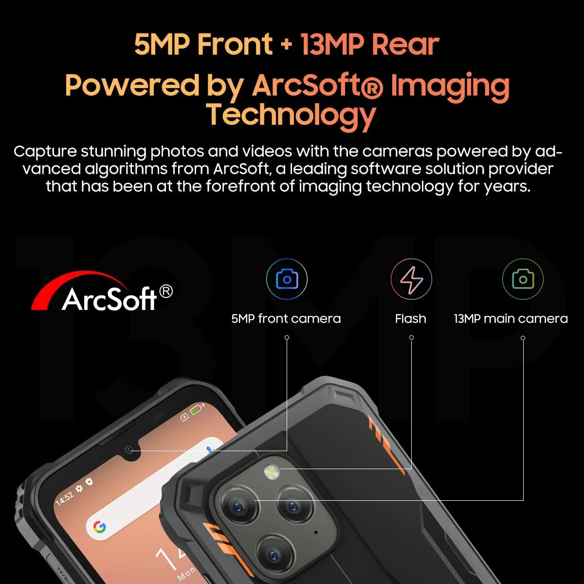 Смартфон Blackview Outdoor BV5300 Plus 16GB + 128GB (расширение 1TB) 13MP + 8MP 3 слота для карт Android 13 Dual SIM IP68 6.1 дюйма HD+ 6580 mAh NFC Черный, фото №4