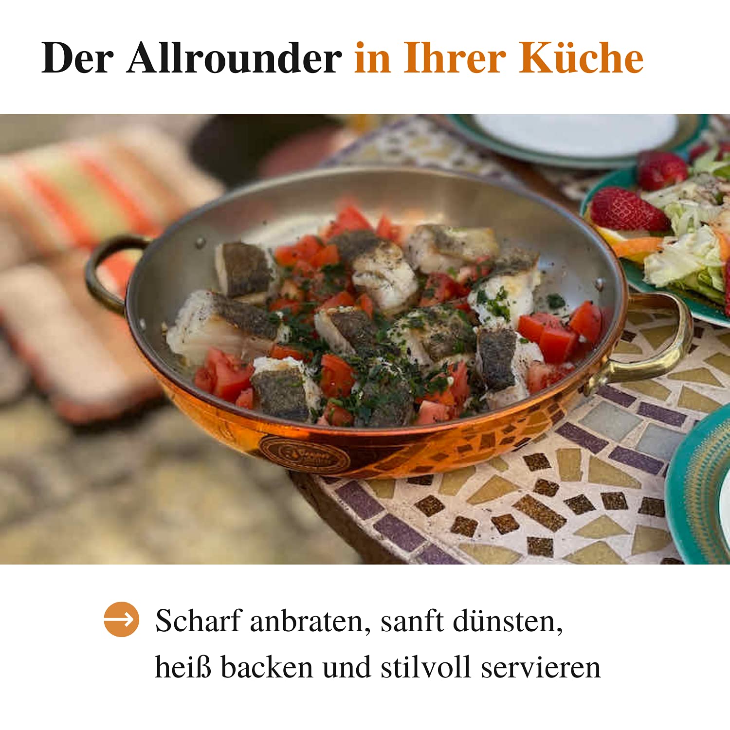 Сотейник Copper Garden Copper 24 см с ручками I Медная сковорода с пищевым оловом: идеальная теплопроводность/распределение I Медная сковорода высокая и устойчивая для жарки, запекания, сервировки и т.д., фото №6 Сотейник Copper Garden Copper 24 см с ручками I Медная сковорода с пищевым оловом: идеальная теплопроводность/распределение I Медная сковорода высокая и устойчивая для жарки, запекания, сервировки и т.д., фото №6