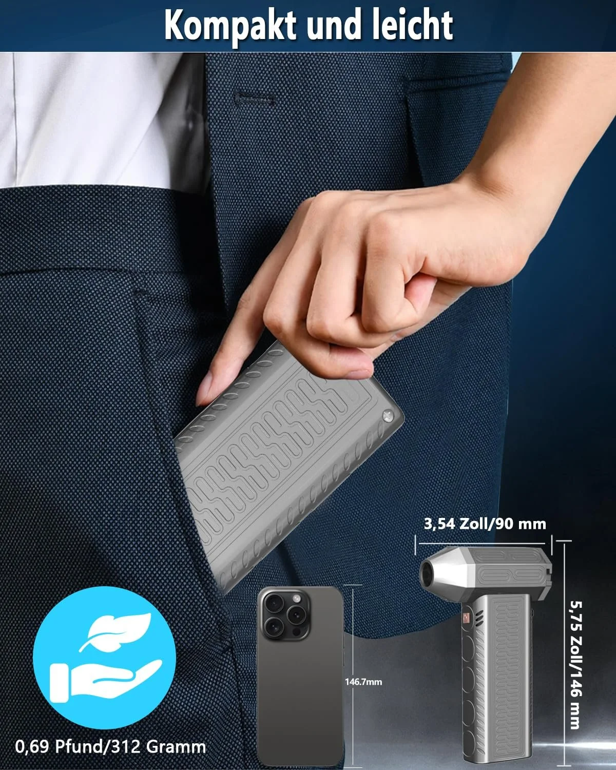 Електрична повітродувка-пилосос 2-в-1 MAEZOE 130 000 об/хв Плавно регульована швидкість 8000 мАг Сріблясто-сірий, фото №6 Електрична повітродувка-пилосос 2-в-1 MAEZOE 130 000 об/хв Плавно регульована швидкість 8000 мАг Сріблясто-сірий, фото №6