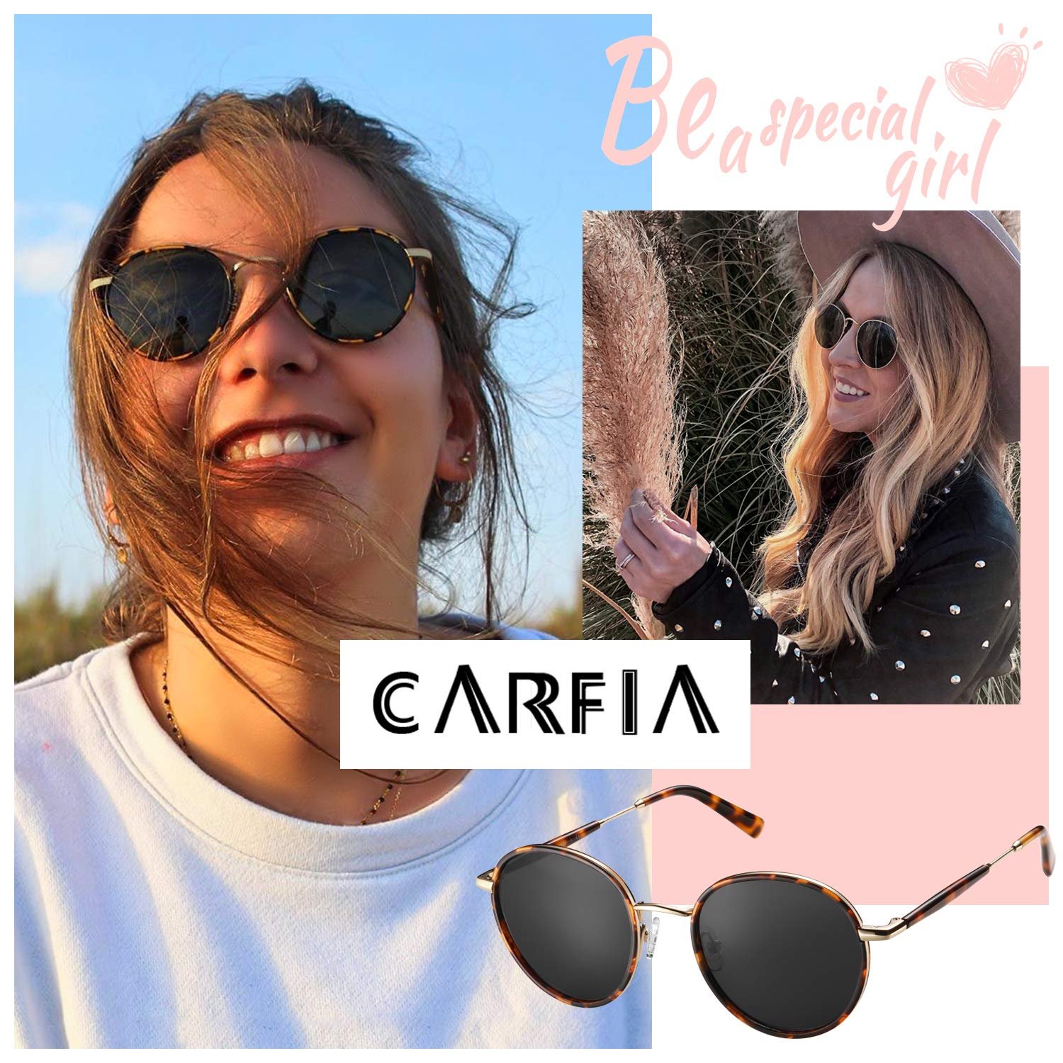 Сонцезахисні окуляри Поляризовані Жіночі Carfia Ретро Круглі UV400, фото №5