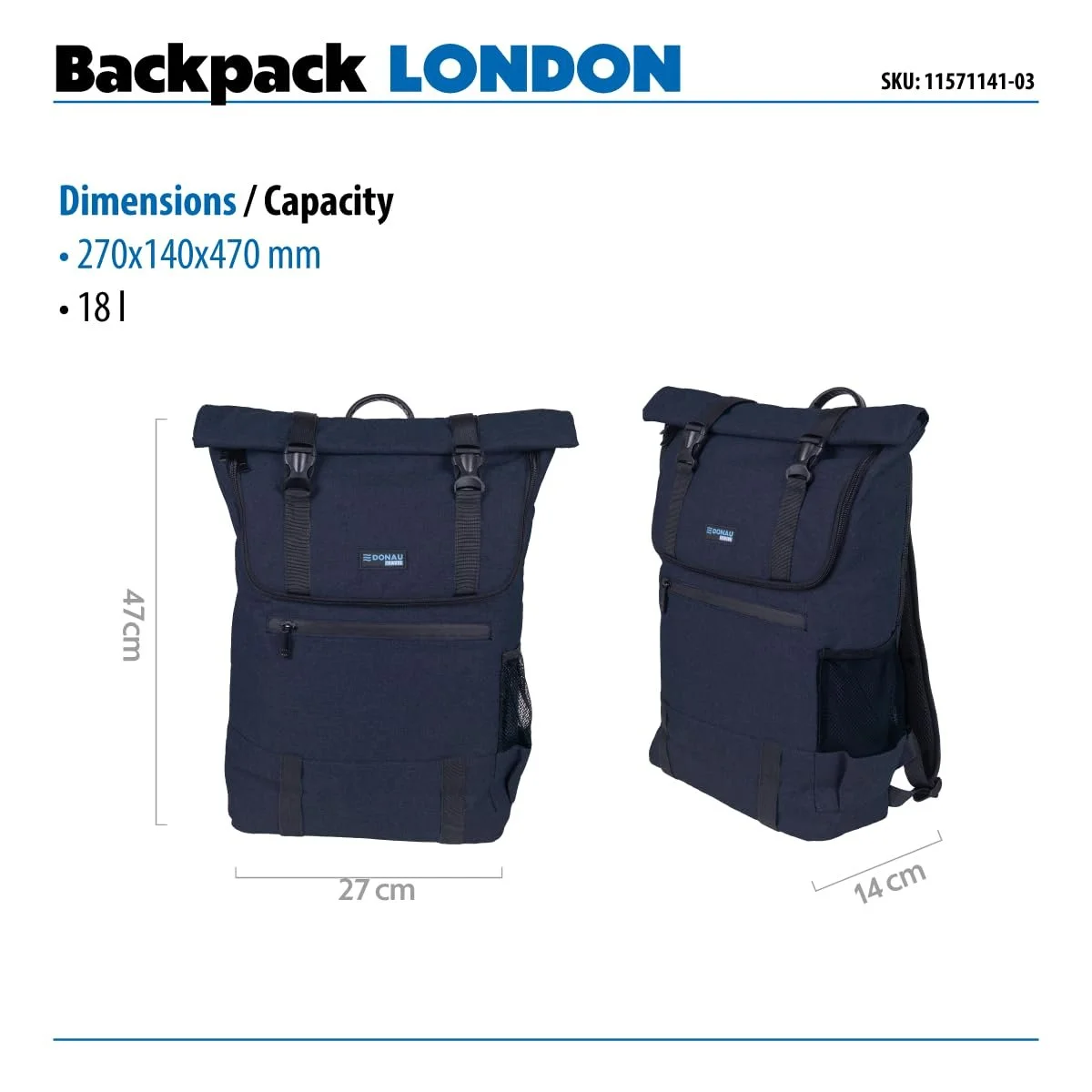 Рюкзак для ноутбука DONAU TRAVEL London 15.6" 18L Водонепроникний Темно-синій, фото №4