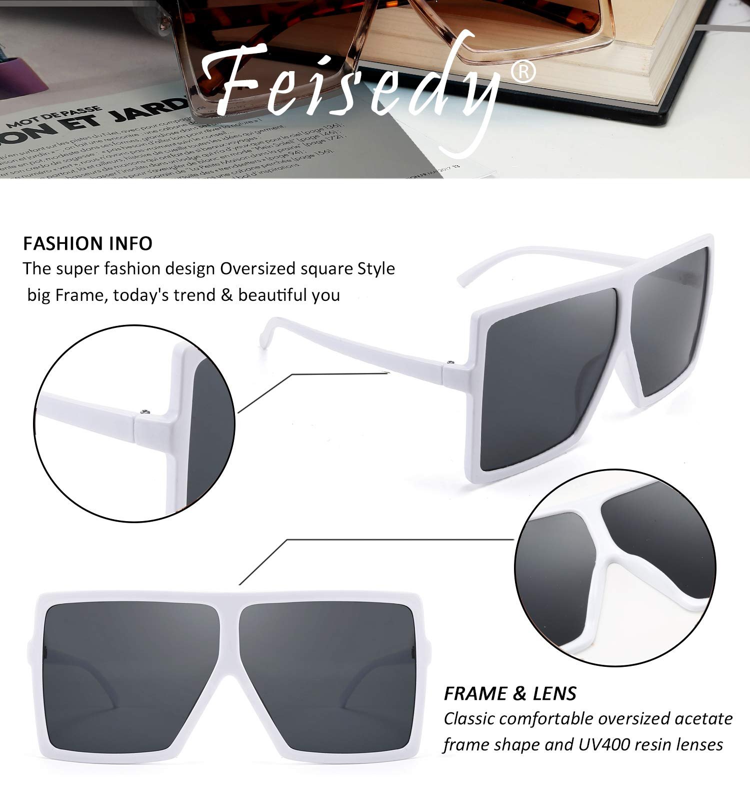 Сонцезахисні окуляри Квадратні FEISEDY B2539 Оверсайз, Ультраплоска велика оправа, Жіночі/Чоловічі, фото №5 Сонцезахисні окуляри Квадратні FEISEDY B2539 Оверсайз, Ультраплоска велика оправа, Жіночі/Чоловічі, фото №5