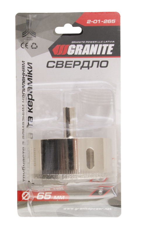Свердло трубчасте GRANITE з алмазним напиленням для скла та плитки 65 мм 2-01-265, фото №2