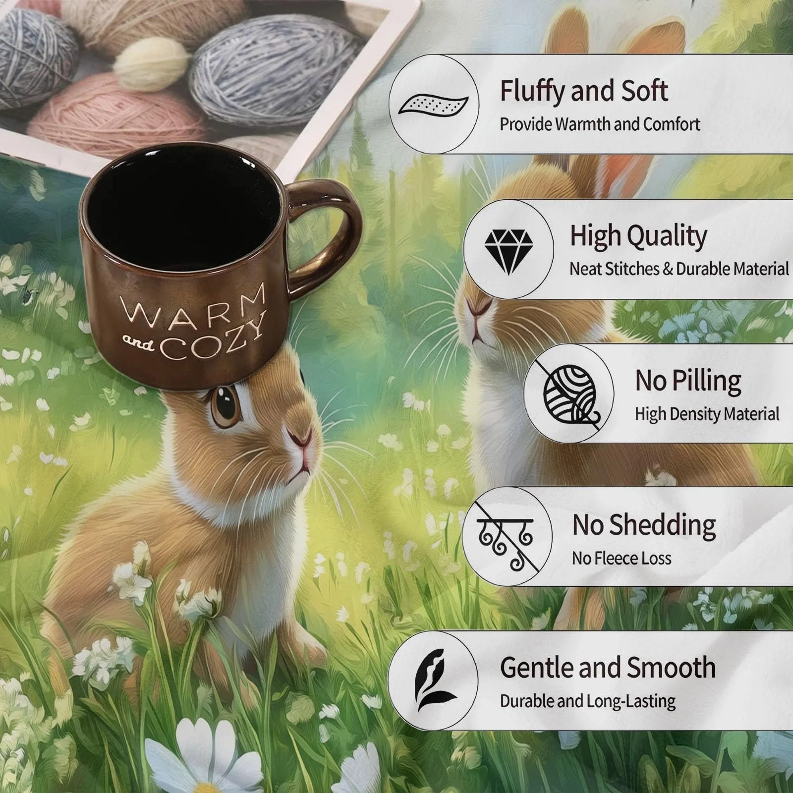 Фланелевое одеяло Зеленый Мягкое, Cartoon-Gras Kaninchen Живопись, фото №6