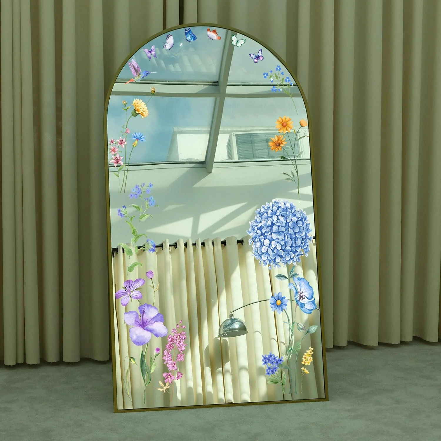 Наклейка на стіну Blue Flower and Bird знімна квіти та метелики вінілова Блакитна 90x30 см (2 шт.), фото №8