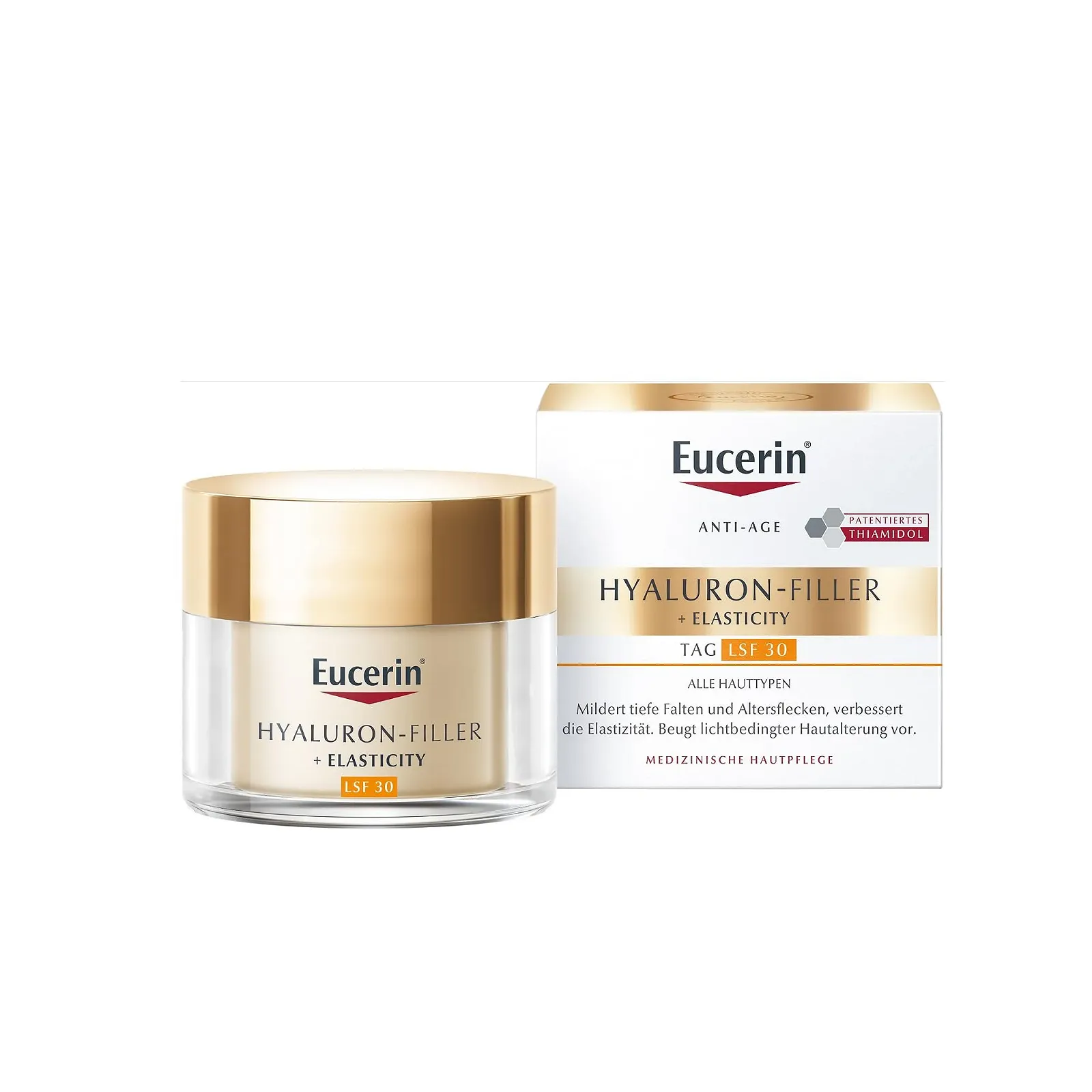 Денний крем Eucerin Hyaluronic Filler + Elasticity SPF 30 Антивіковий проти зморшок з тіамідолом, колаген-еластиновим комплексом та гіалуроновою кислотою 50 мл, фото №1