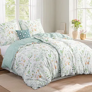 Постельное белье Aisbo 135 x 200 см, 4 предмета, хлопок, зеленый, цветочный узор (2 наволочки 80 x 80 см) synthetic.ua - Фото 1