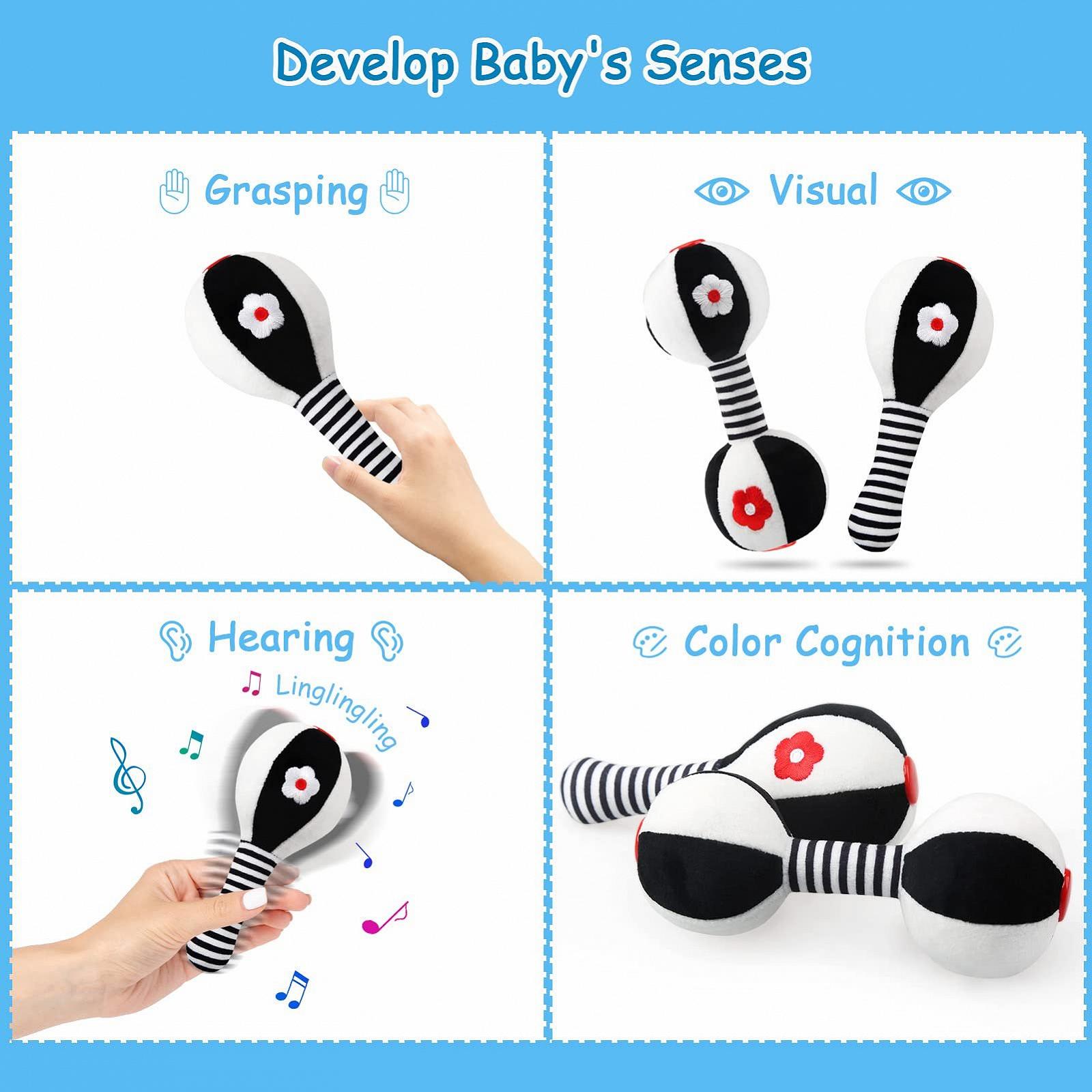 Іграшка брязкальце JoyLife Чорно-біла для іграшка для хапання, писклива, для відчуттів, вірний компаньйон для немовлят і малюків, брязкальце-гантель, фото №3