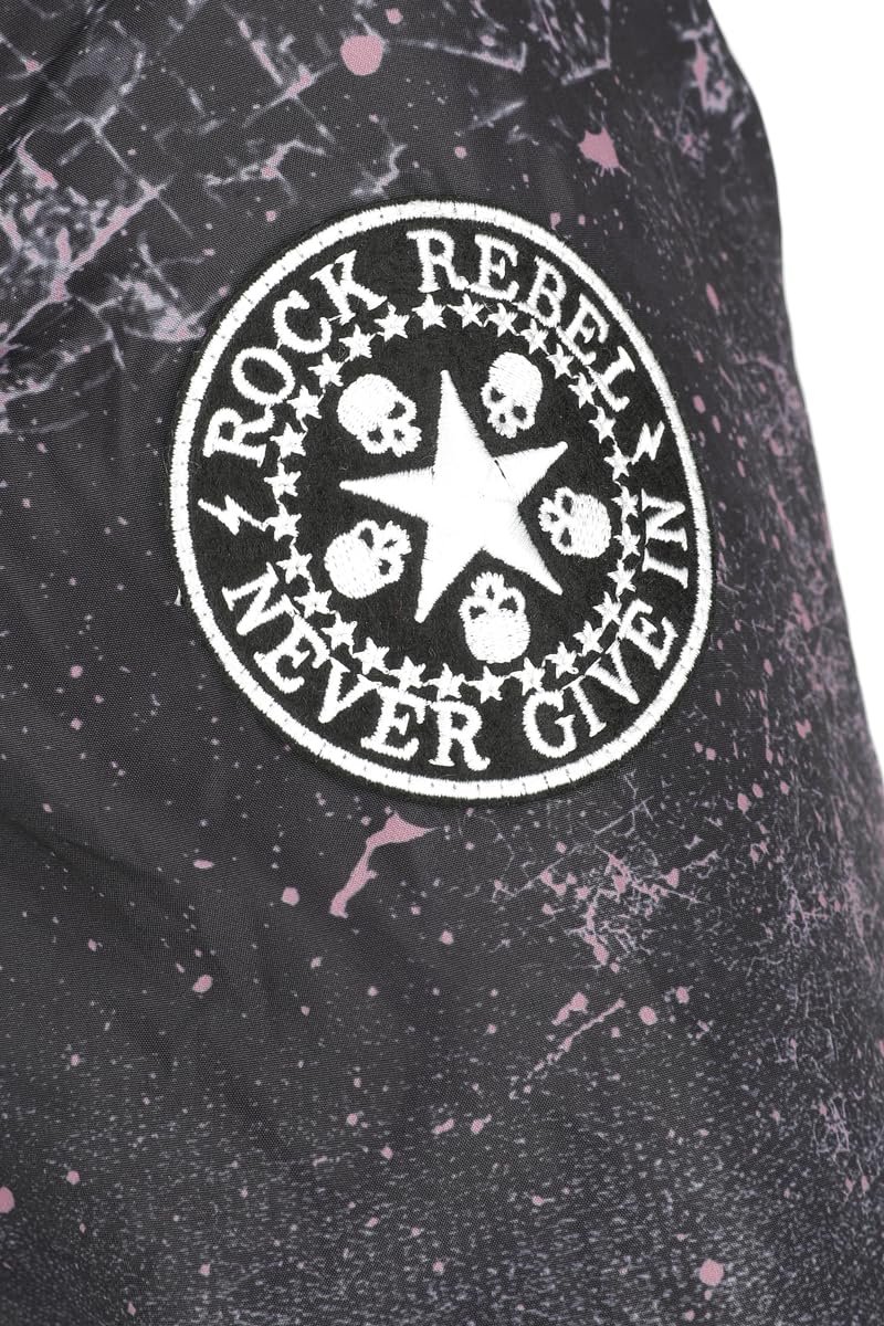 Женская зимняя куртка Rock Rebel by EMP Темно-серая с принтом черепа и роз на спине, фото №4